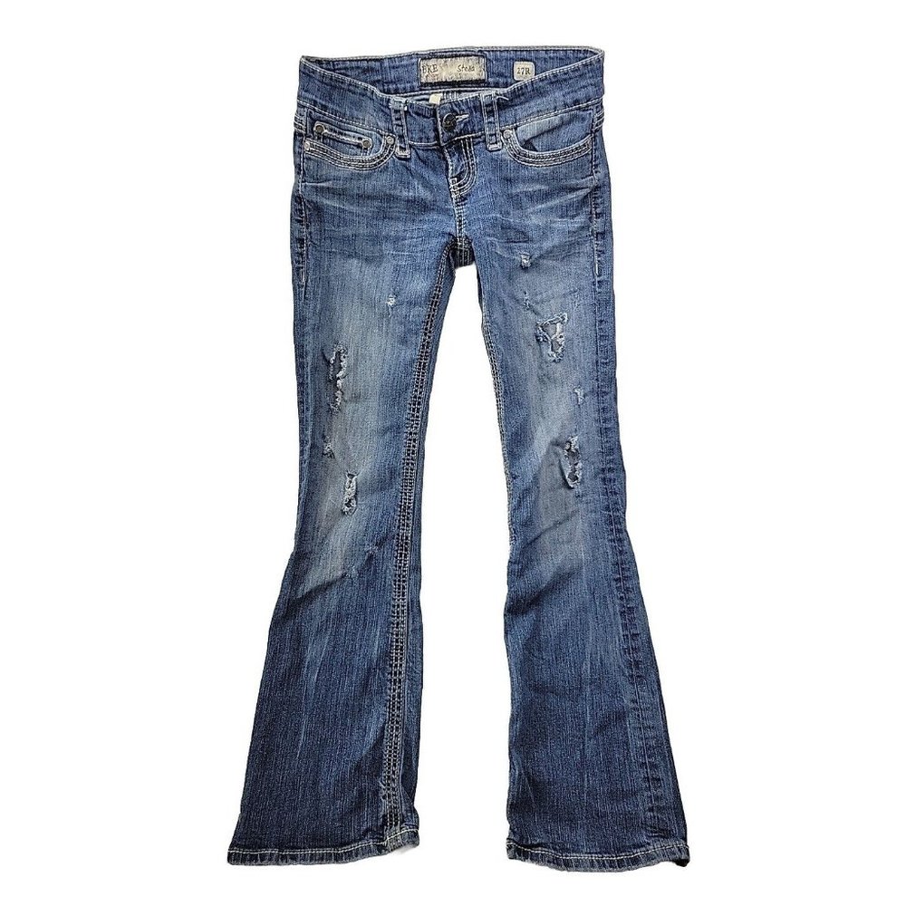 BKE Denim Stella Flare Jean Women's 27R x 31 1/2 Factory Distressed Low Rise